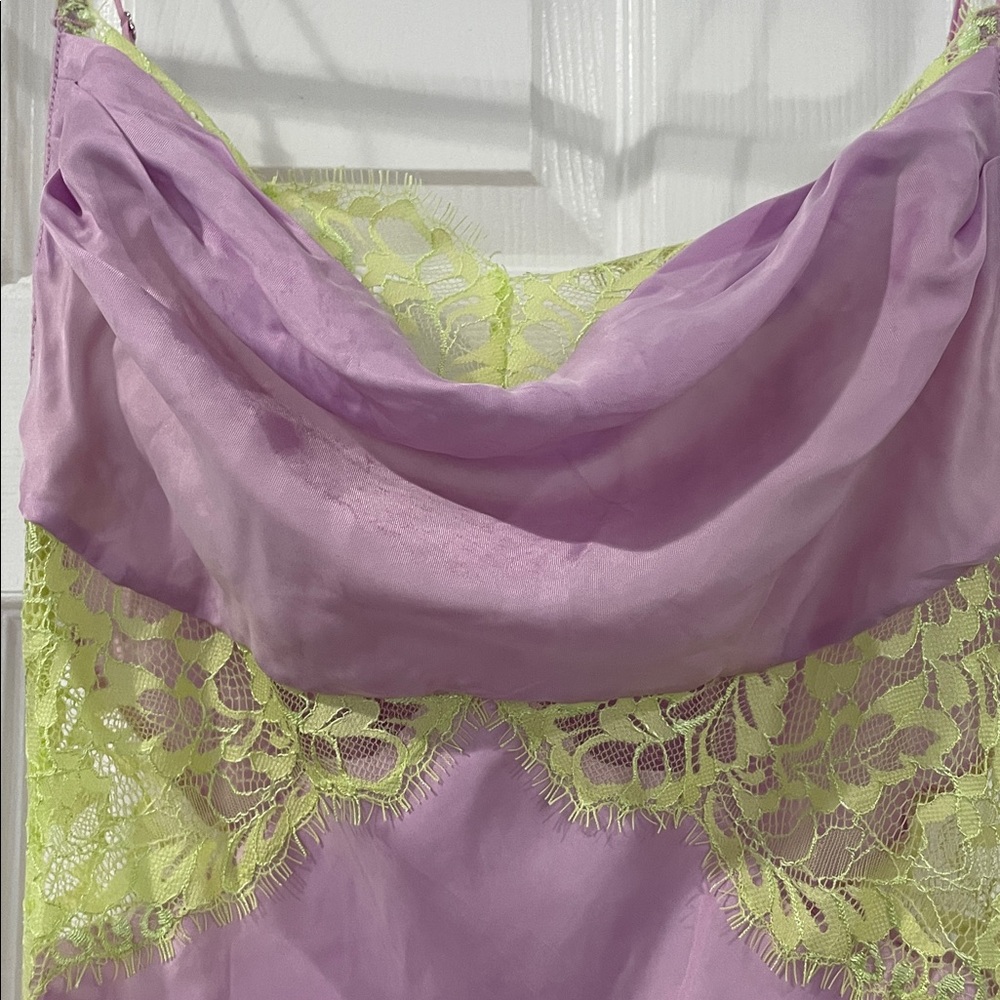 For Love & Lemons Lavender Slip Dress with Neon Yellow Trim- Size Small NWT - Picture 2 of 10
